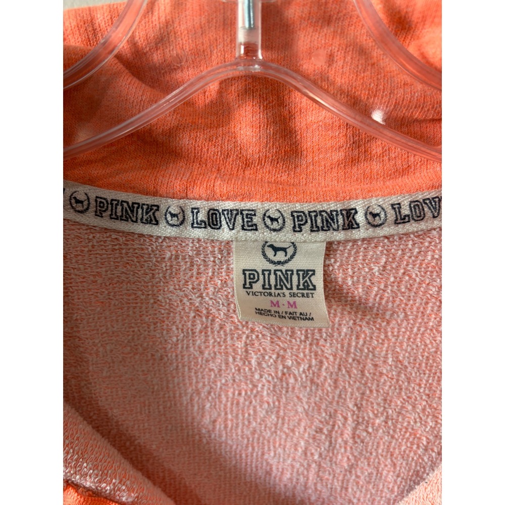 Victorias Secret PINK Quarter Zip Sweatshirt Neon Orange Coral Heathered Medium - Picture 4 of 6